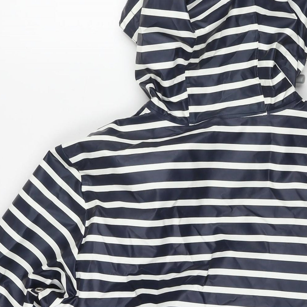 Charles River Apparel Womens Blue Striped Rain Coat Jacket Size S Zip