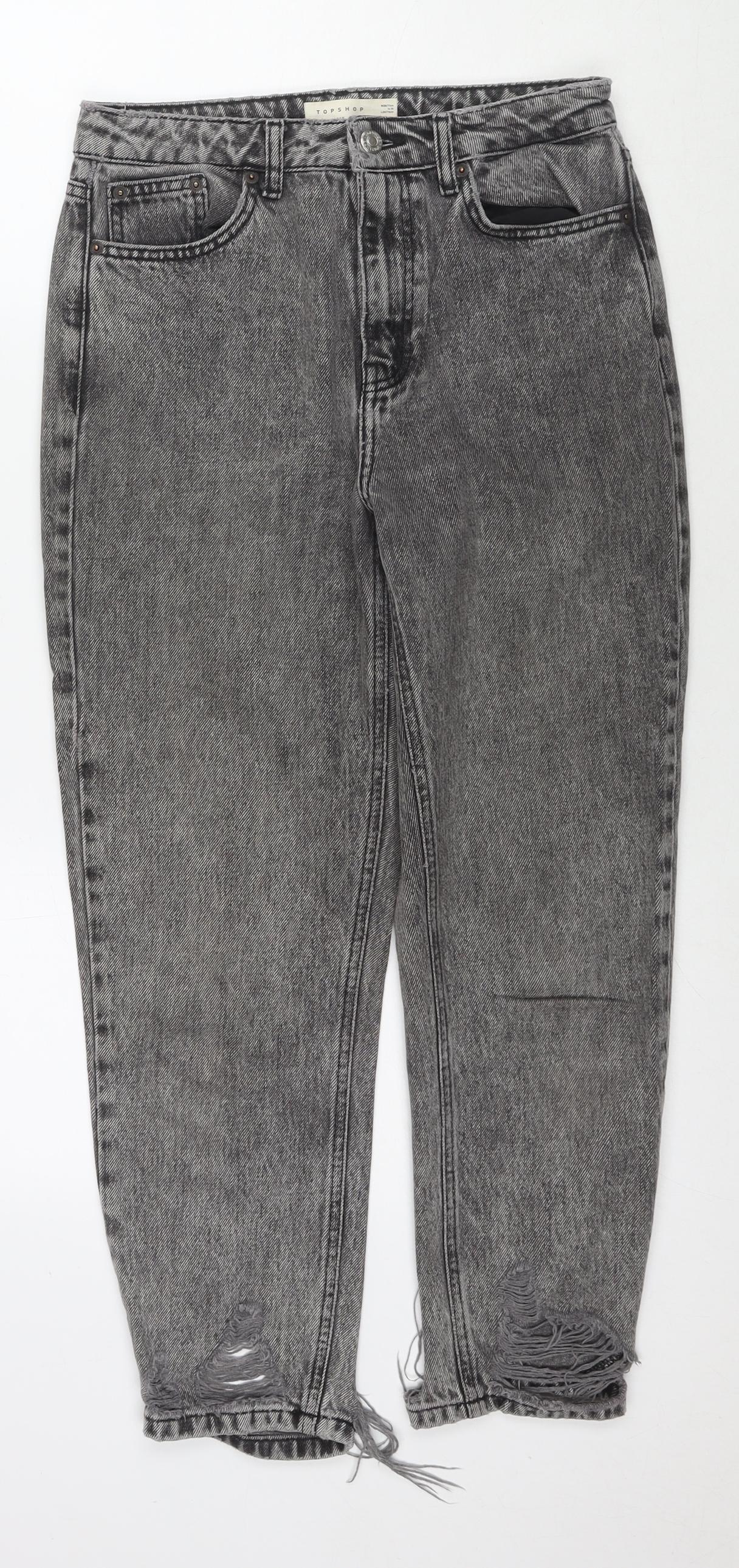 Topshop Womens Grey Cotton Mom Jeans Size 28 in L30 in Regular Zip