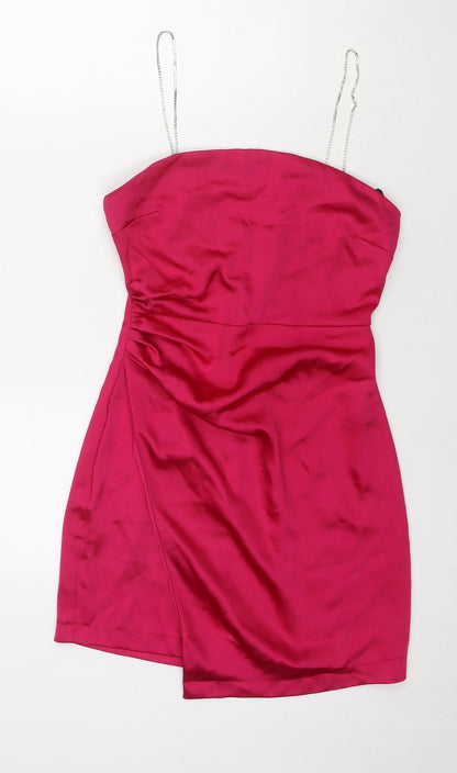 Zara Womens Pink Polyester Mini Size S Square Neck Zip - Jeweled Detail