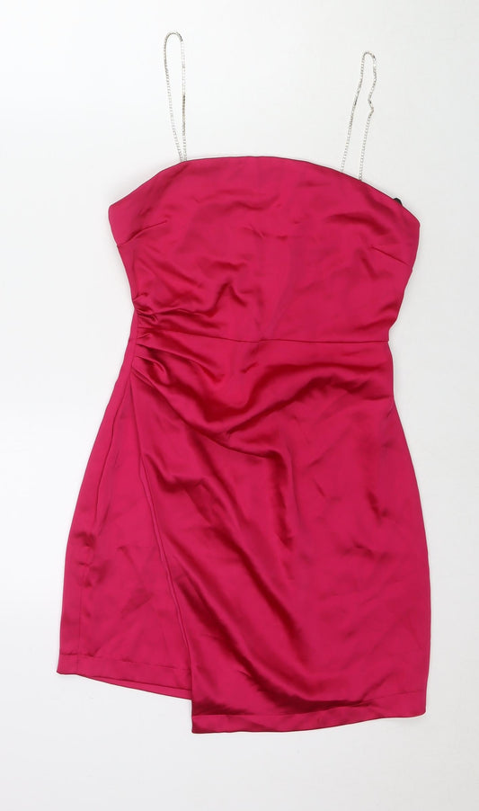 Zara Womens Pink Polyester Mini Size S Square Neck Zip - Jeweled Detail