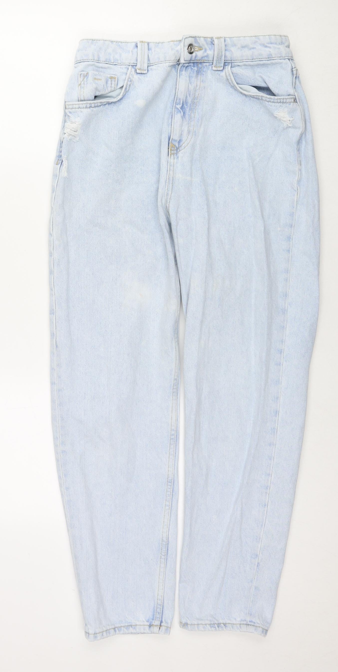 Zara Womens Blue Cotton Straight Jeans Size 10 L27 in Regular Zip