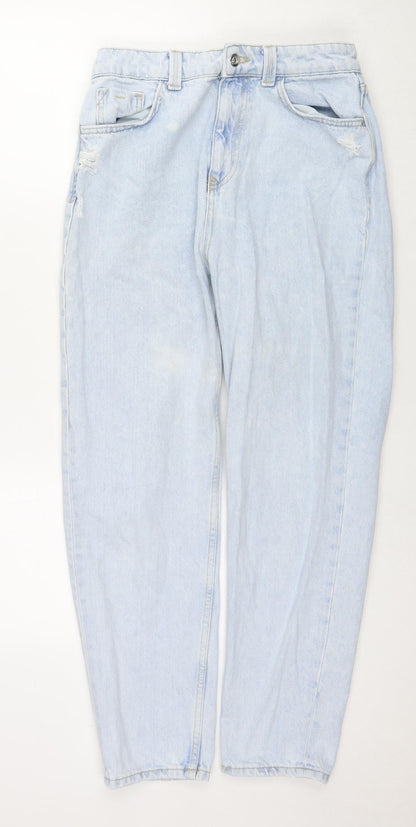 Zara Womens Blue Cotton Straight Jeans Size 10 L27 in Regular Zip