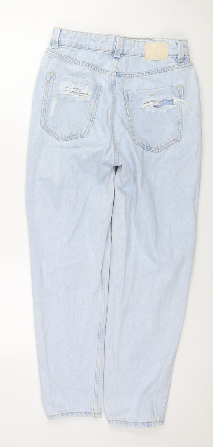 Zara Womens Blue Cotton Straight Jeans Size 10 L27 in Regular Zip