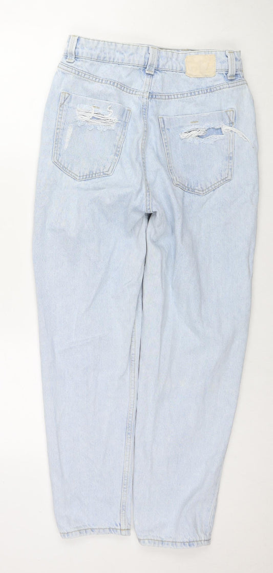 Zara Womens Blue Cotton Straight Jeans Size 10 L27 in Regular Zip