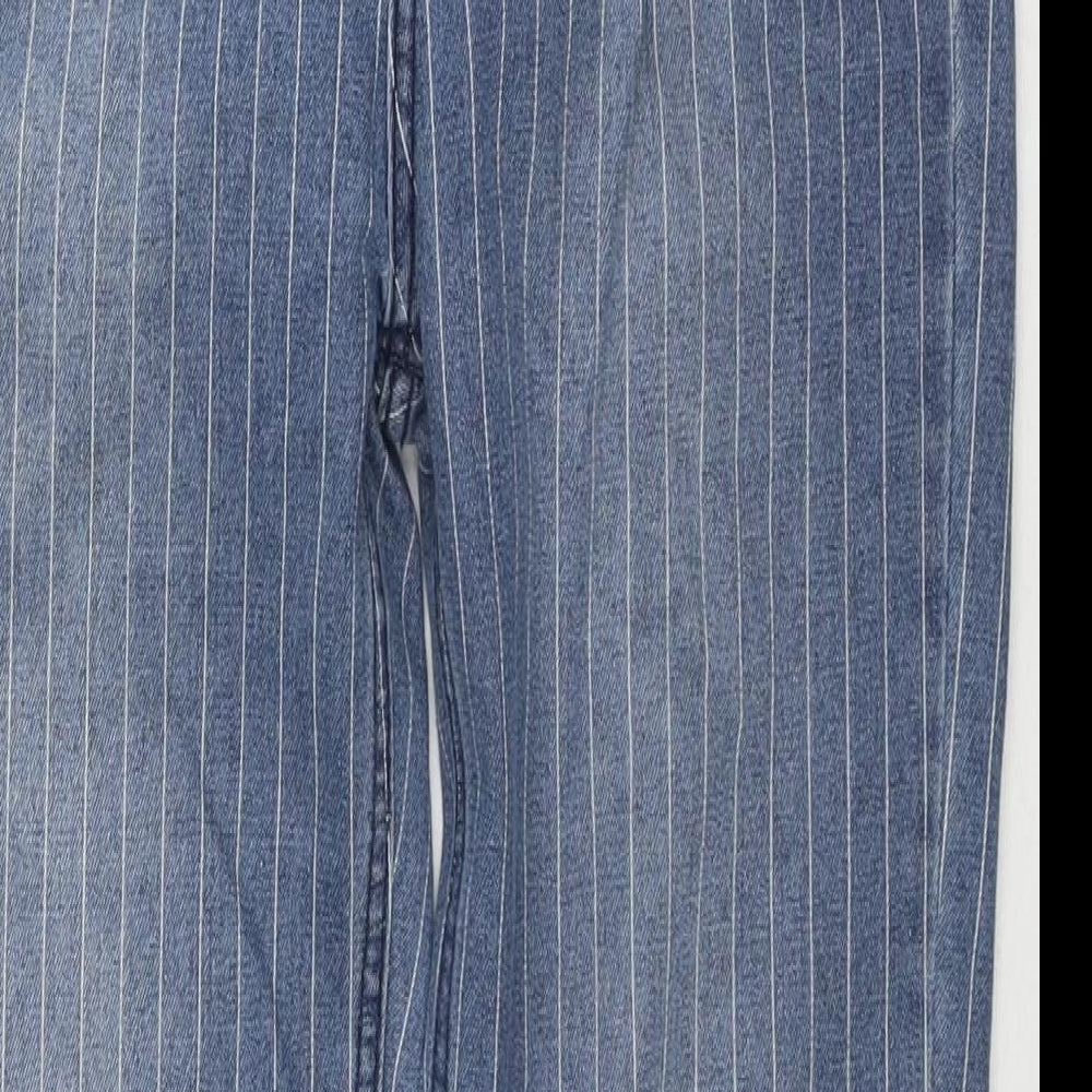 PRETTYLITTLETHING Womens Blue Striped Cotton Straight Jeans Size 8 L30 in Regular Zip
