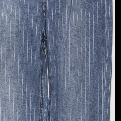 PRETTYLITTLETHING Womens Blue Striped Cotton Straight Jeans Size 8 L30 in Regular Zip