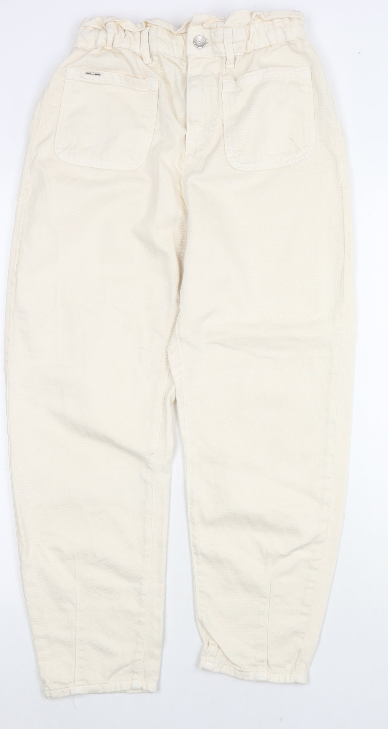 Zara Womens Ivory Cotton Straight Jeans Size 8 L24 in Regular Zip