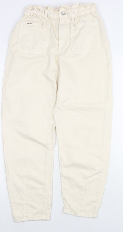 Zara Womens Ivory Cotton Straight Jeans Size 8 L24 in Regular Zip