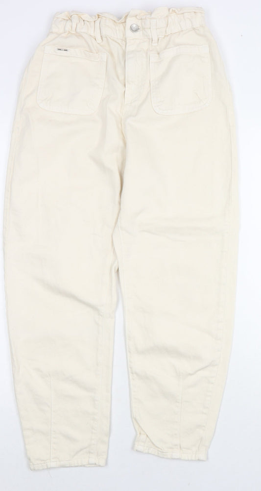 Zara Womens Ivory Cotton Straight Jeans Size 8 L24 in Regular Zip