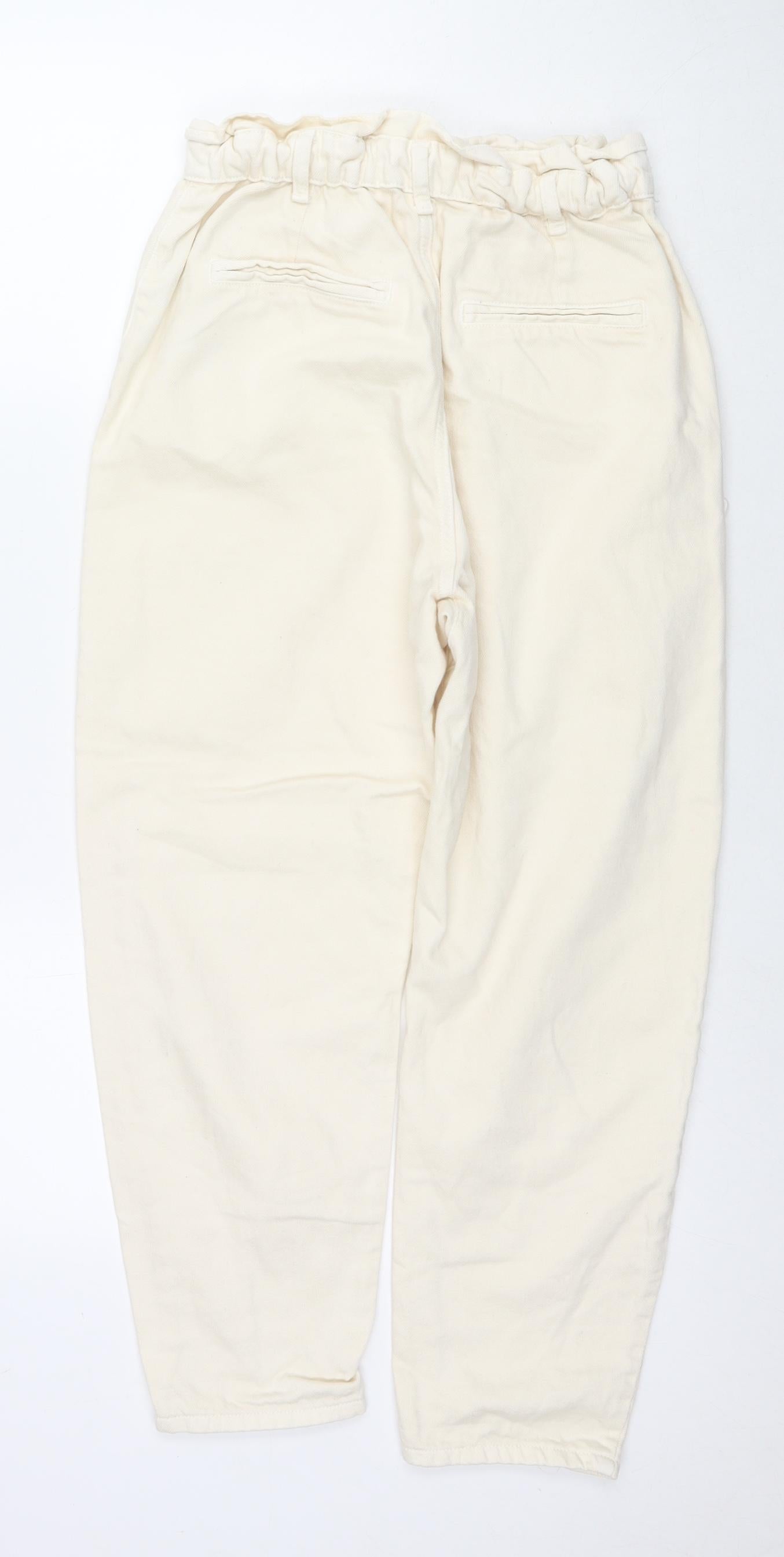 Zara Womens Ivory Cotton Straight Jeans Size 8 L24 in Regular Zip