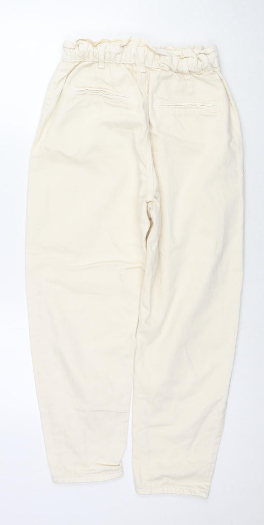 Zara Womens Ivory Cotton Straight Jeans Size 8 L24 in Regular Zip