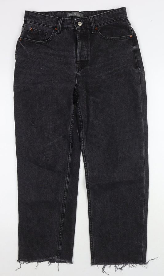 Denim & Co. Womens Black Cotton Straight Jeans Size 12 L26 in Regular Zip