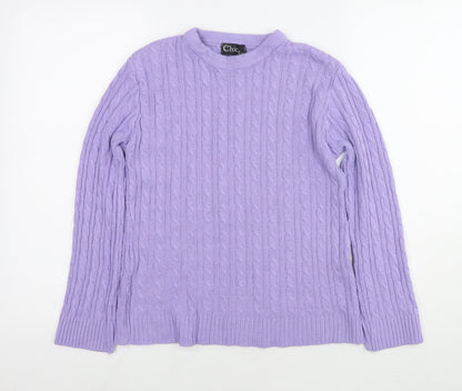 Chick Womens Purple Round Neck Cotton Pullover Jumper Size S