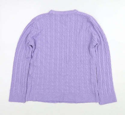 Chick Womens Purple Round Neck Cotton Pullover Jumper Size S