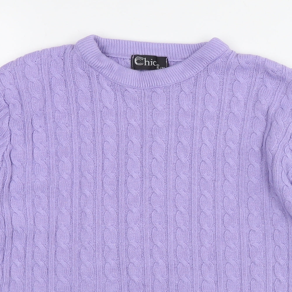 Chick Womens Purple Round Neck Cotton Pullover Jumper Size S