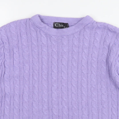 Chick Womens Purple Round Neck Cotton Pullover Jumper Size S