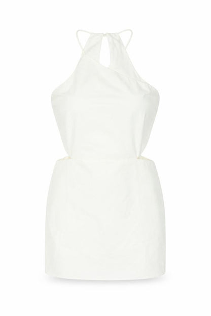 Stradivarius Womens White Polyester Mini Size L Round Neck Zip - Cut Out Detail
