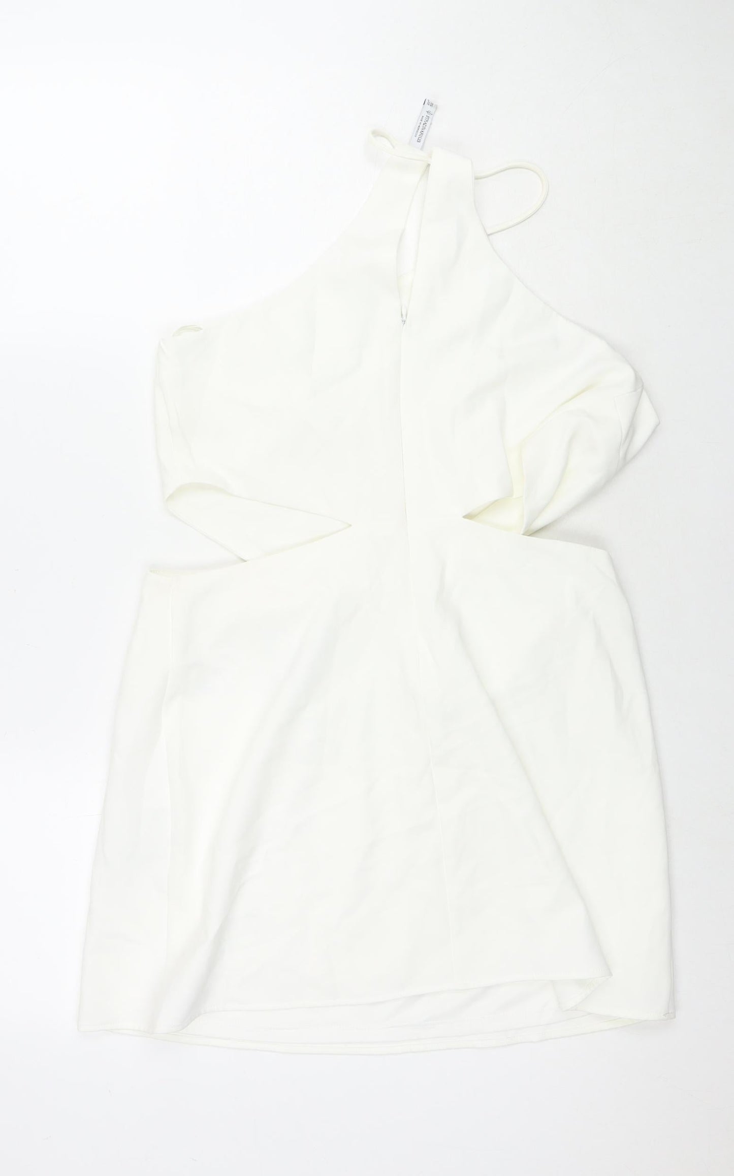 Stradivarius Womens White Polyester Mini Size L Round Neck Zip - Cut Out Detail