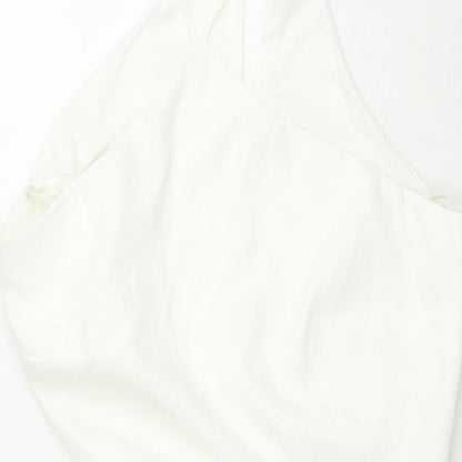 Stradivarius Womens White Polyester Mini Size L Round Neck Zip - Cut Out Detail