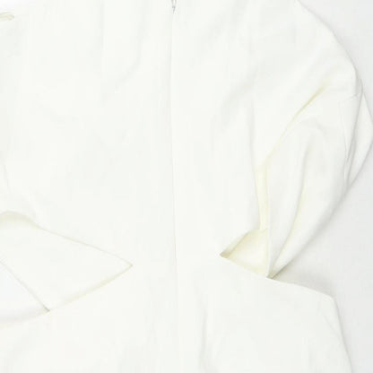 Stradivarius Womens White Polyester Mini Size L Round Neck Zip - Cut Out Detail