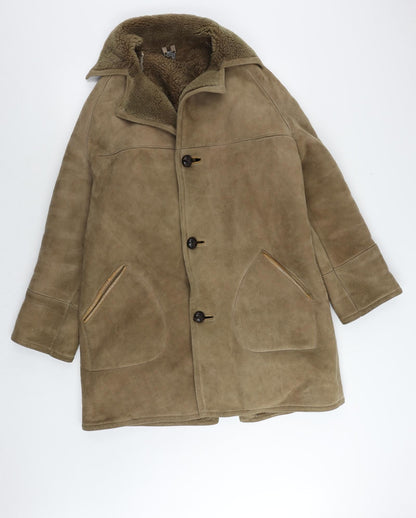Bailey's Womens Beige Overcoat Coat Size M Button - Vintage Made in England Sheepskin