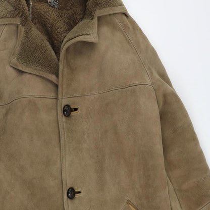 Bailey's Womens Beige Overcoat Coat Size M Button - Vintage Made in England Sheepskin