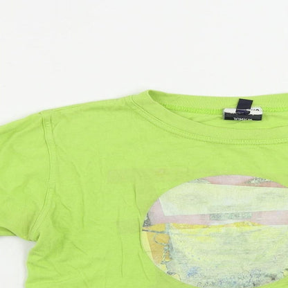 Moschino Junior Girls Green Cotton Pullover T-Shirt Size 8 Years Crew Neck Pullover