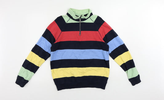 Cotton Traders Womens Multicoloured Striped Cotton Pullover Sweatshirt Size S Zip - Vintage