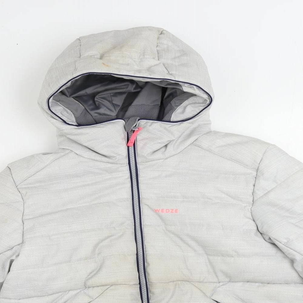 Wedze Girls Grey Puffer Jacket Jacket Size 12 Years Zip - Technical Waterproof Windproof Hooded