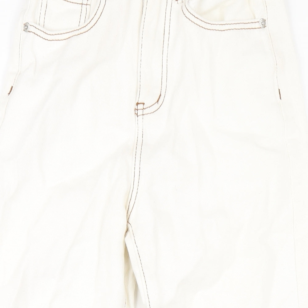 PRETTYLITTLETHING Womens Ivory Cotton Straight Jeans Size 4 L28 in Regular Zip