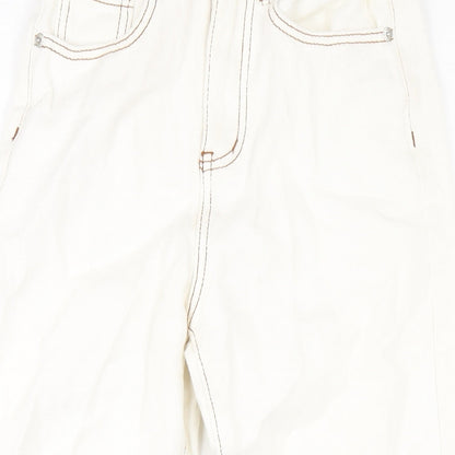 PRETTYLITTLETHING Womens Ivory Cotton Straight Jeans Size 4 L28 in Regular Zip