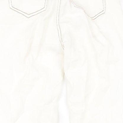 PRETTYLITTLETHING Womens Ivory Cotton Straight Jeans Size 4 L28 in Regular Zip