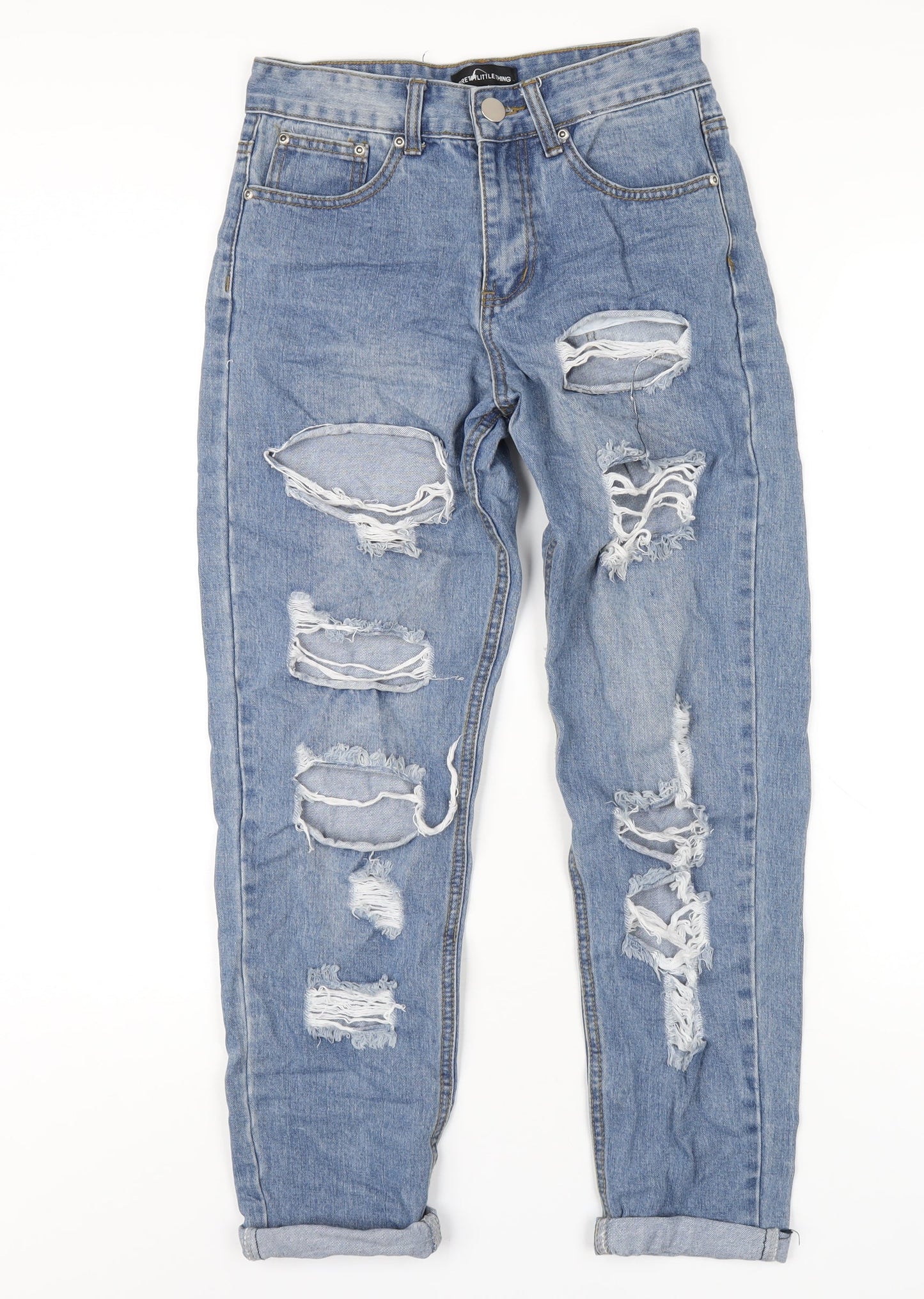 PRETTYLITTLETHING Womens Blue Cotton Mom Jeans Size 6 L27 in Regular Zip