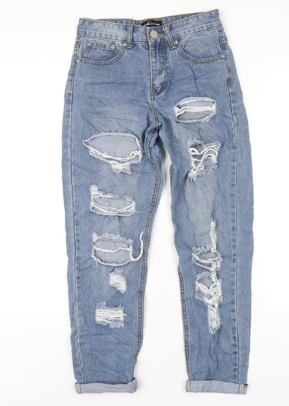 PRETTYLITTLETHING Womens Blue Cotton Mom Jeans Size 6 L27 in Regular Zip