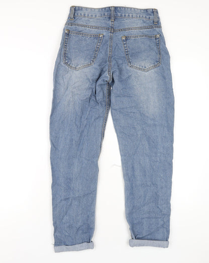 PRETTYLITTLETHING Womens Blue Cotton Mom Jeans Size 6 L27 in Regular Zip