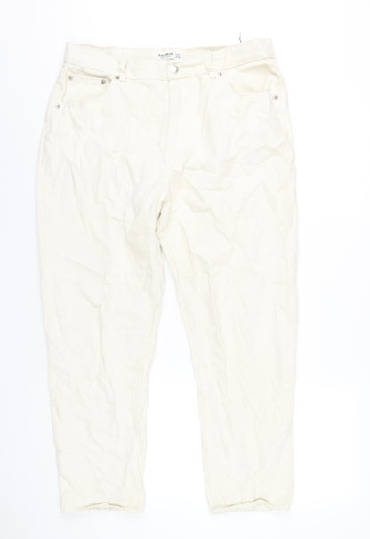 Pull&Bear Womens Ivory Cotton Straight Jeans Size 36 in L27 in Regular Zip