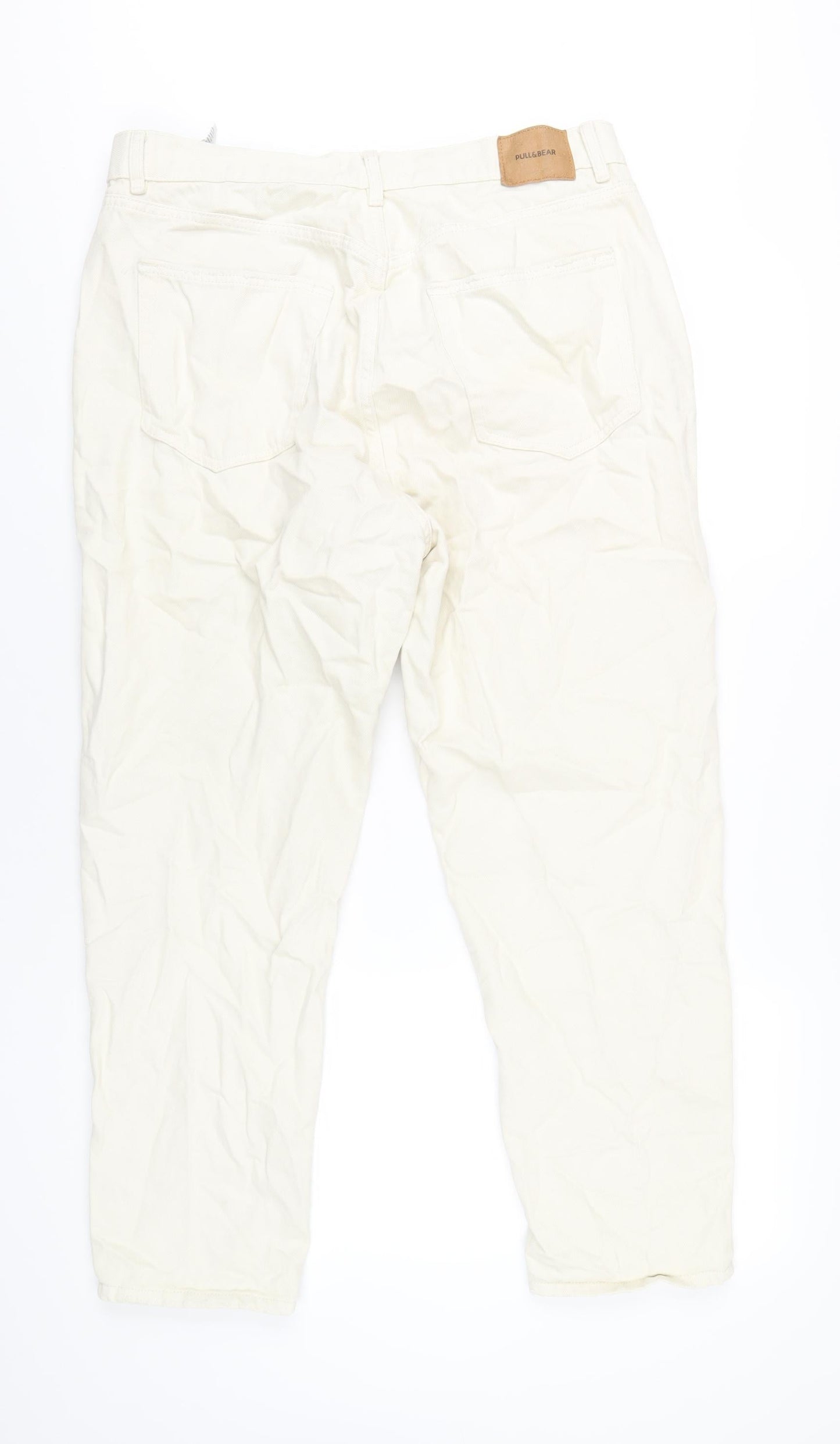 Pull&Bear Womens Ivory Cotton Straight Jeans Size 36 in L27 in Regular Zip