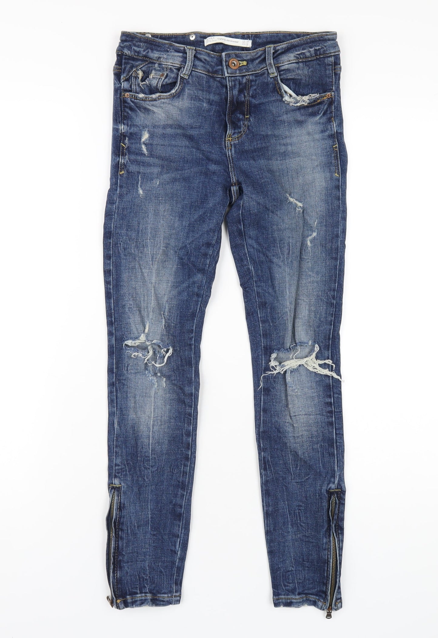 Zara Womens Blue Cotton Skinny Jeans Size 6 L26 in Regular Zip