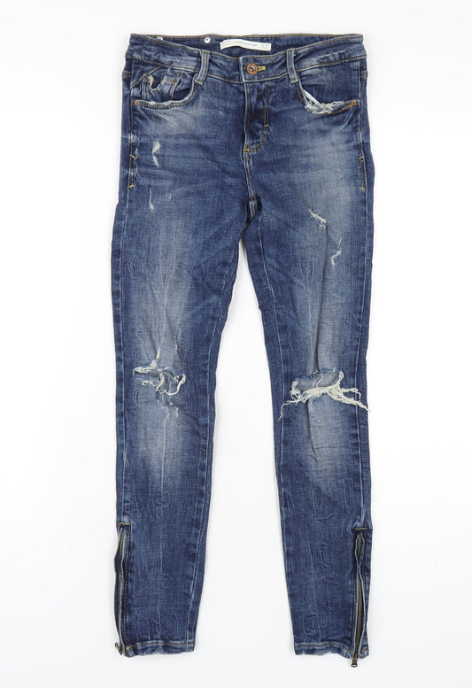 Zara Womens Blue Cotton Skinny Jeans Size 6 L26 in Regular Zip