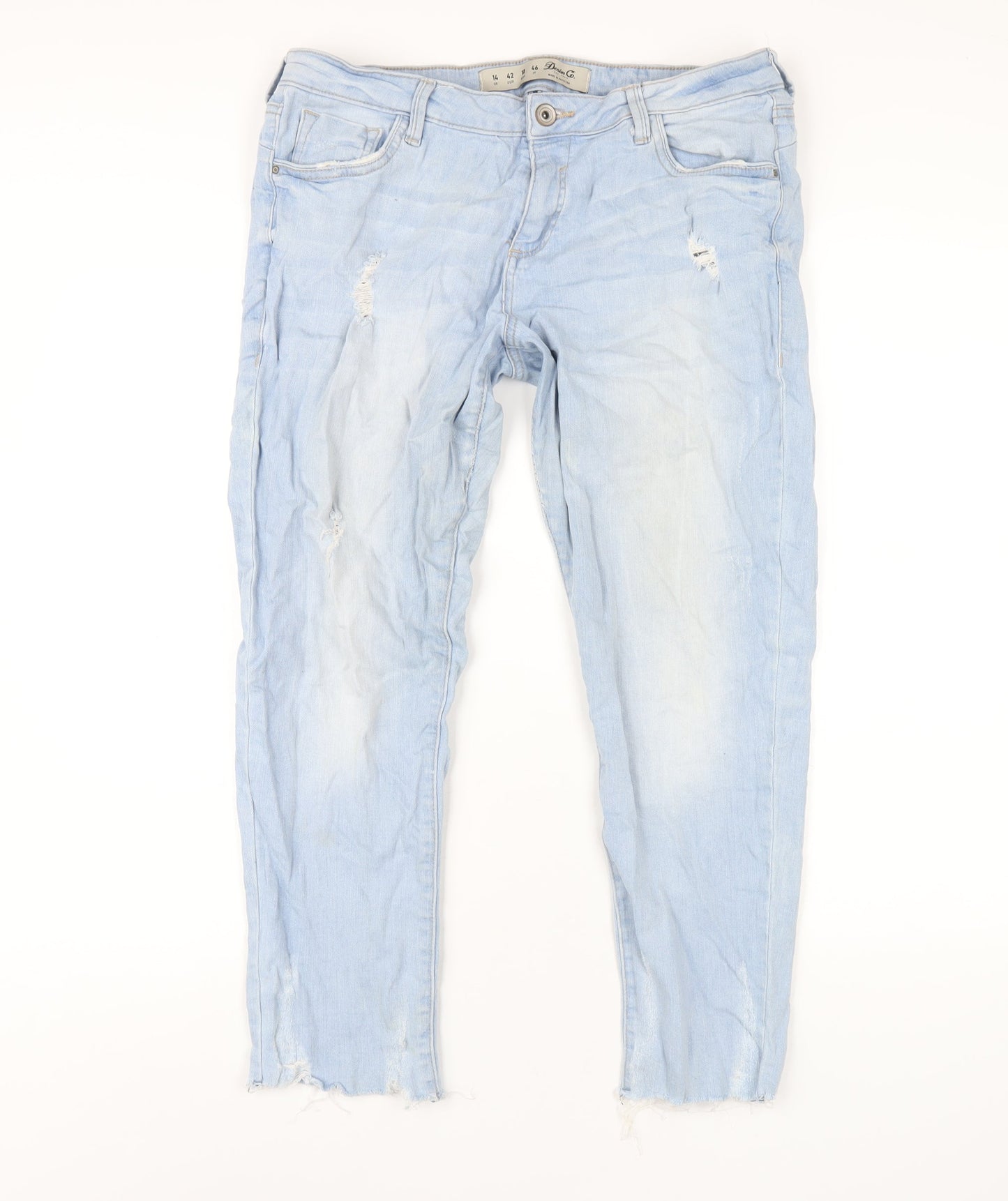 Denim & Co. Womens Blue Cotton Straight Jeans Size 14 L27 in Regular Zip