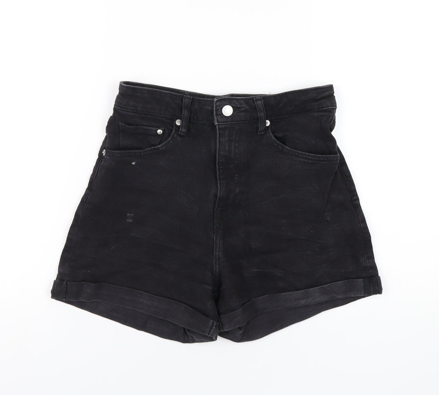 H&M Womens Black Cotton Mom Shorts Size 8 Regular Zip