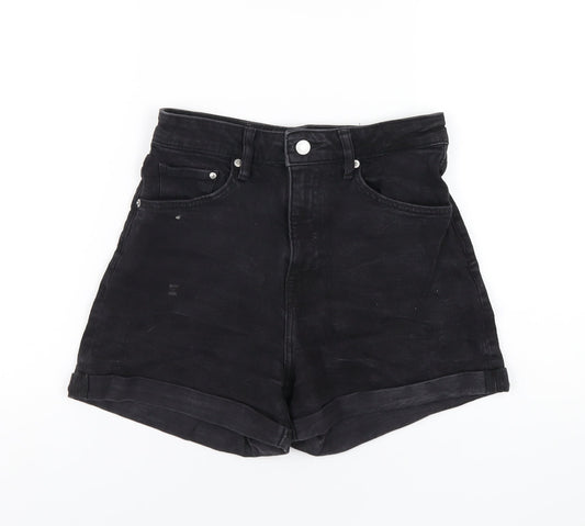 H&M Womens Black Cotton Mom Shorts Size 8 Regular Zip