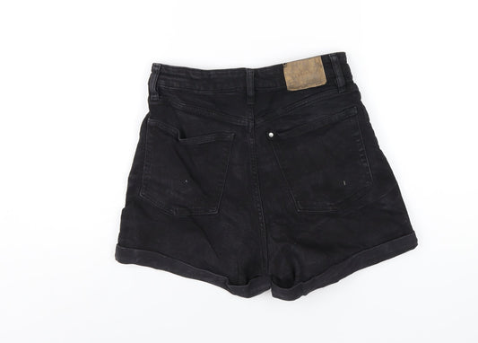 H&M Womens Black Cotton Mom Shorts Size 8 Regular Zip
