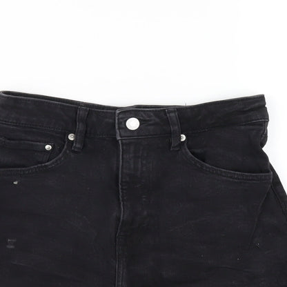 H&M Womens Black Cotton Mom Shorts Size 8 Regular Zip
