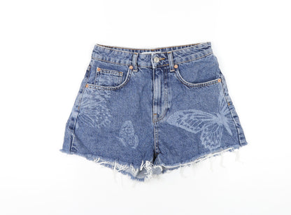 Denim & Co. Womens Blue Cotton Cut-Off Shorts Size 8 Regular Zip