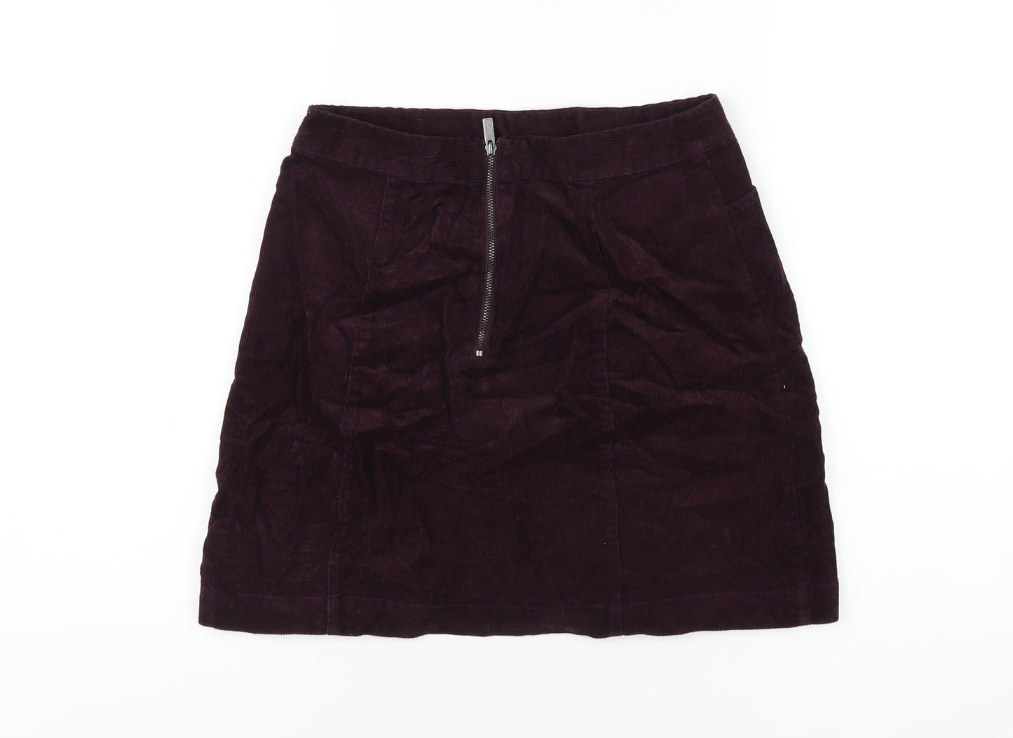 Oasis Womens Purple Cotton A-Line Skirt Size 8 Zip