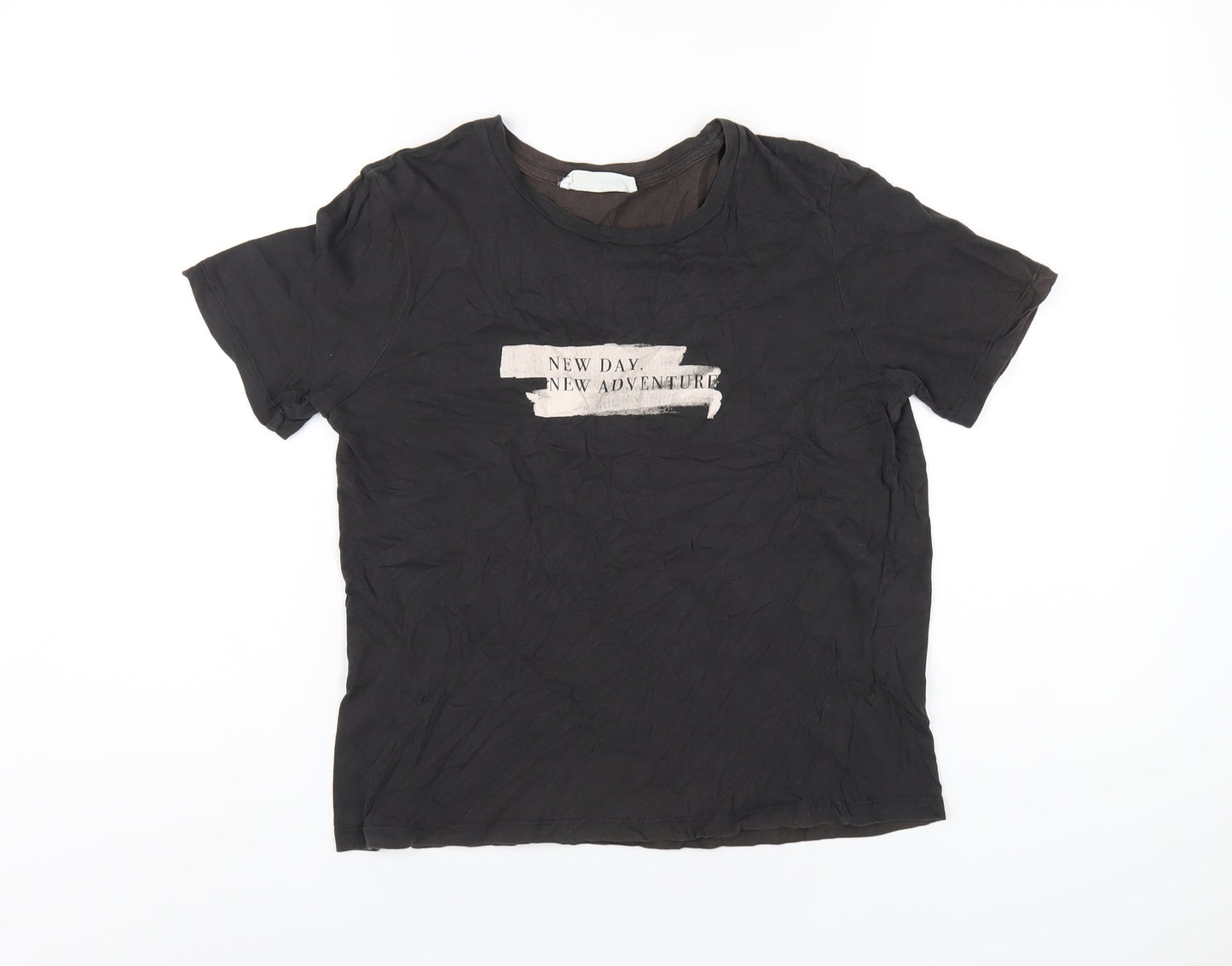 Womens UK Size S Mango Black Basic T-Shirt