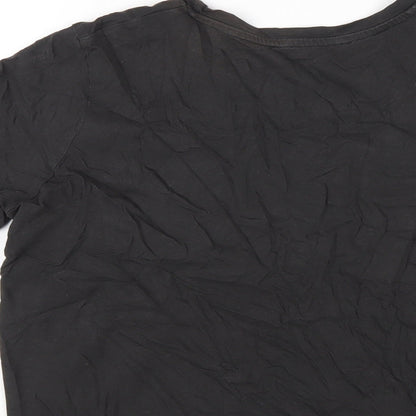 Womens UK Size S Mango Black Basic T-Shirt