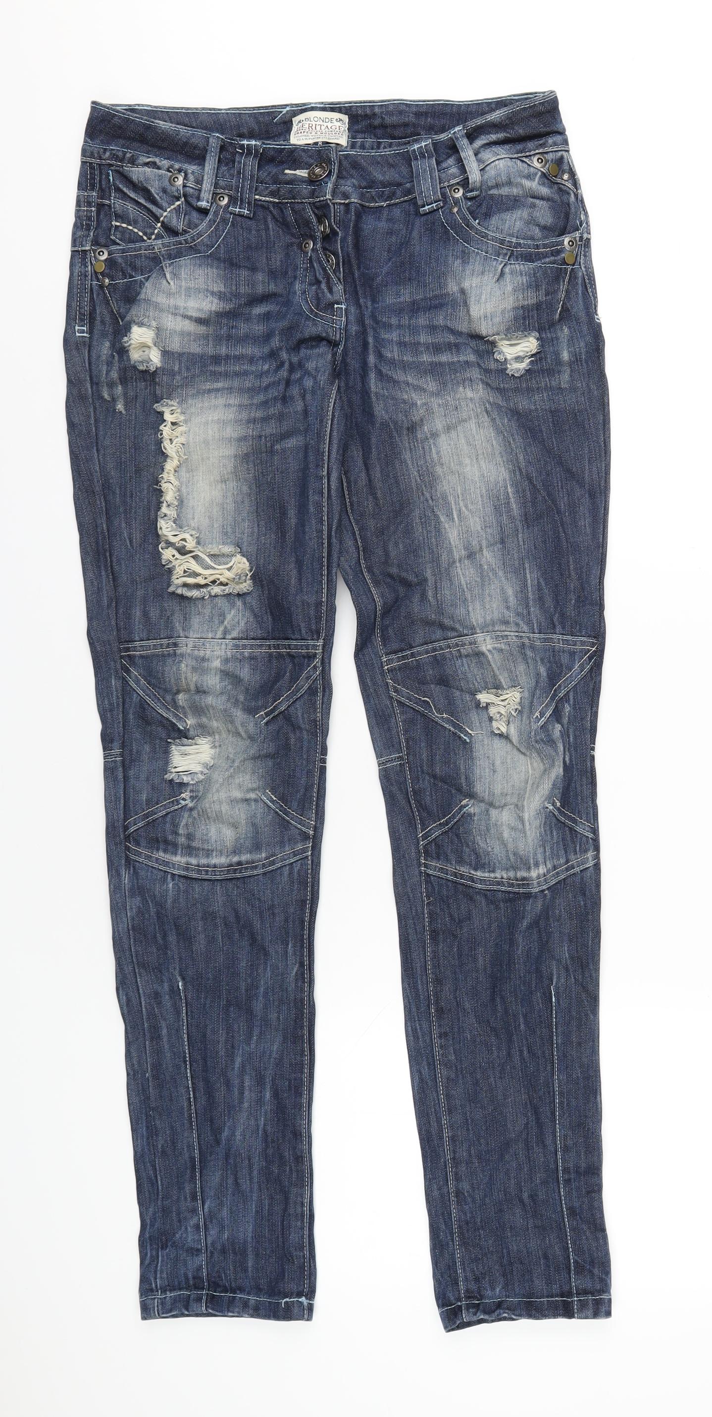 Blonde Heritage Womens Blue Cotton Straight Jeans Size 8 L32 in Regular Button