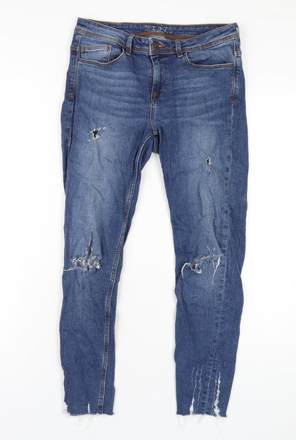 Zara Womens Blue Cotton Skinny Jeans Size 10 L27 in Regular Zip
